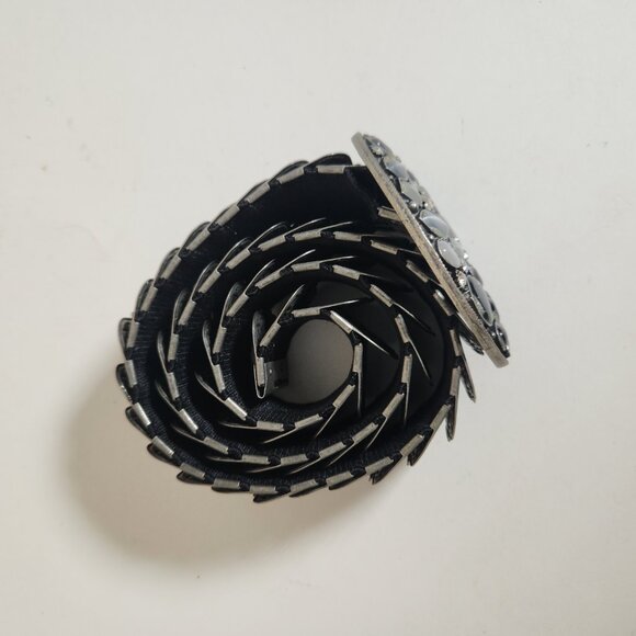 Gunmetal Stretch Belt Womens S/M Western Cowgirl Stone Rhinestones Metal Buckle - Picture 12 of 15